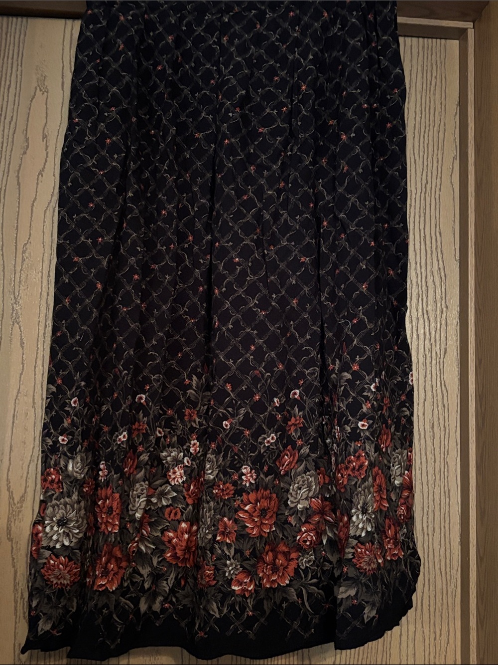 Floral Border Maxi Skirt in Black and Red